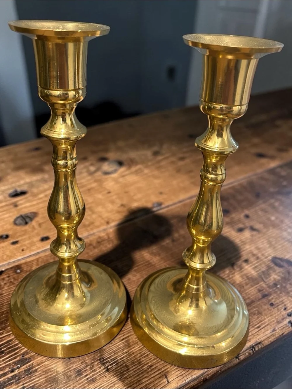 Vintage Solid Brass 7” Candlestick Holder Pair | Taper Candle Holders